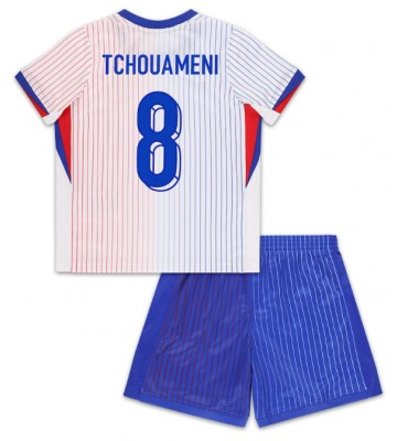 Frankrike Aurelien Tchouameni #8 Borta Kläder Barn EM 2024 Kortärmad (+ Korta byxor)